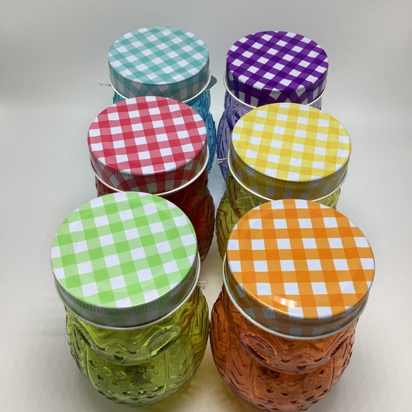 206242-6GB Owl Colors 6 Pc Glass Jar Set Canister with Airtight Metal Lids 16 oz - Picture 3 of 8